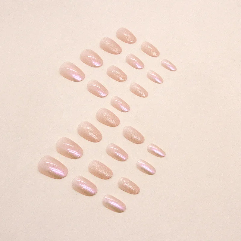 24 short oval press on nails gradient fake nails, paired with 1 piece of jelly and 1 nail file