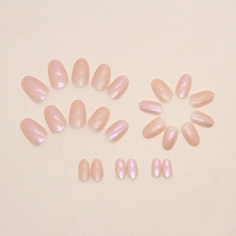 24 short oval press on nails gradient fake nails, paired with 1 piece of jelly and 1 nail file